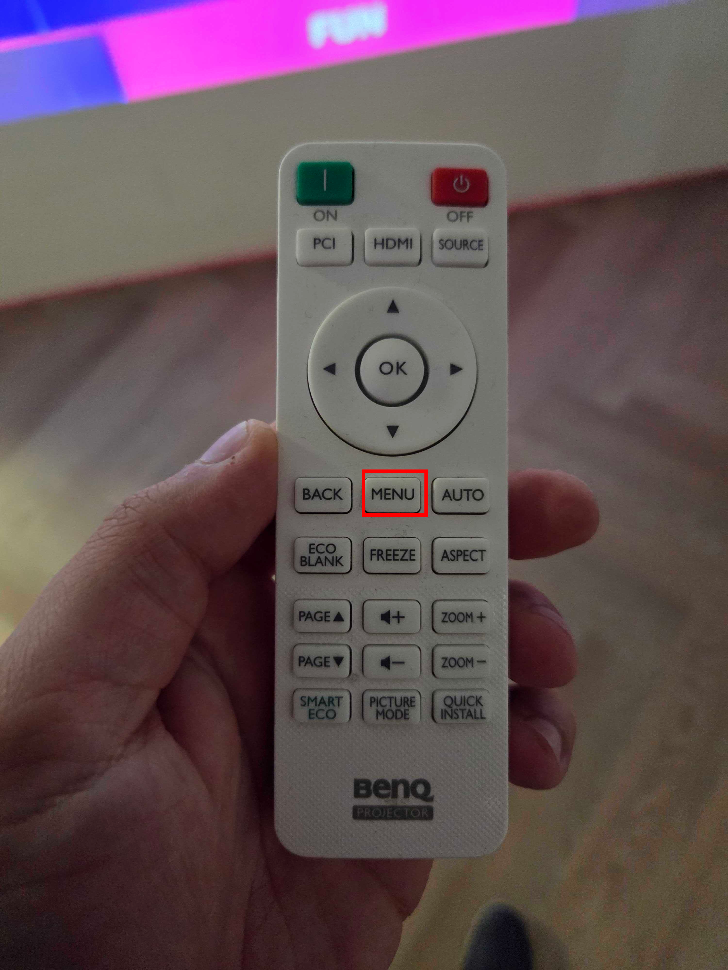 BenQ afstandsbediening menu